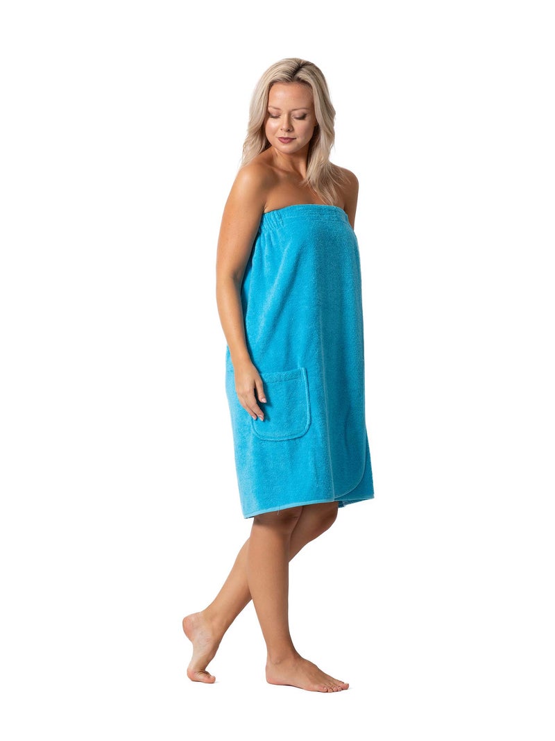 Robe Direct Womenâ€™s Terry Cloth Spa and Bath Towel Wrap with Adjustable Closure & Elastic Top (Turquoise, Large/One Size) - Image 5